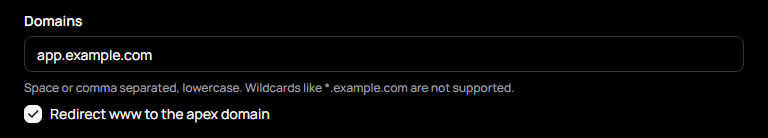 The Domains field in project settings