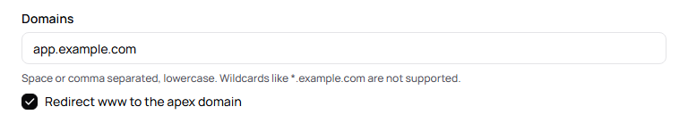 The Domains field in project settings