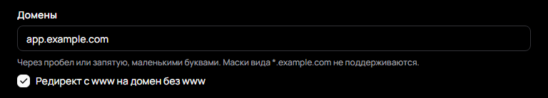 Поле «Домены» в настройках проекта