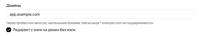 Поле «Домены» в настройках проекта